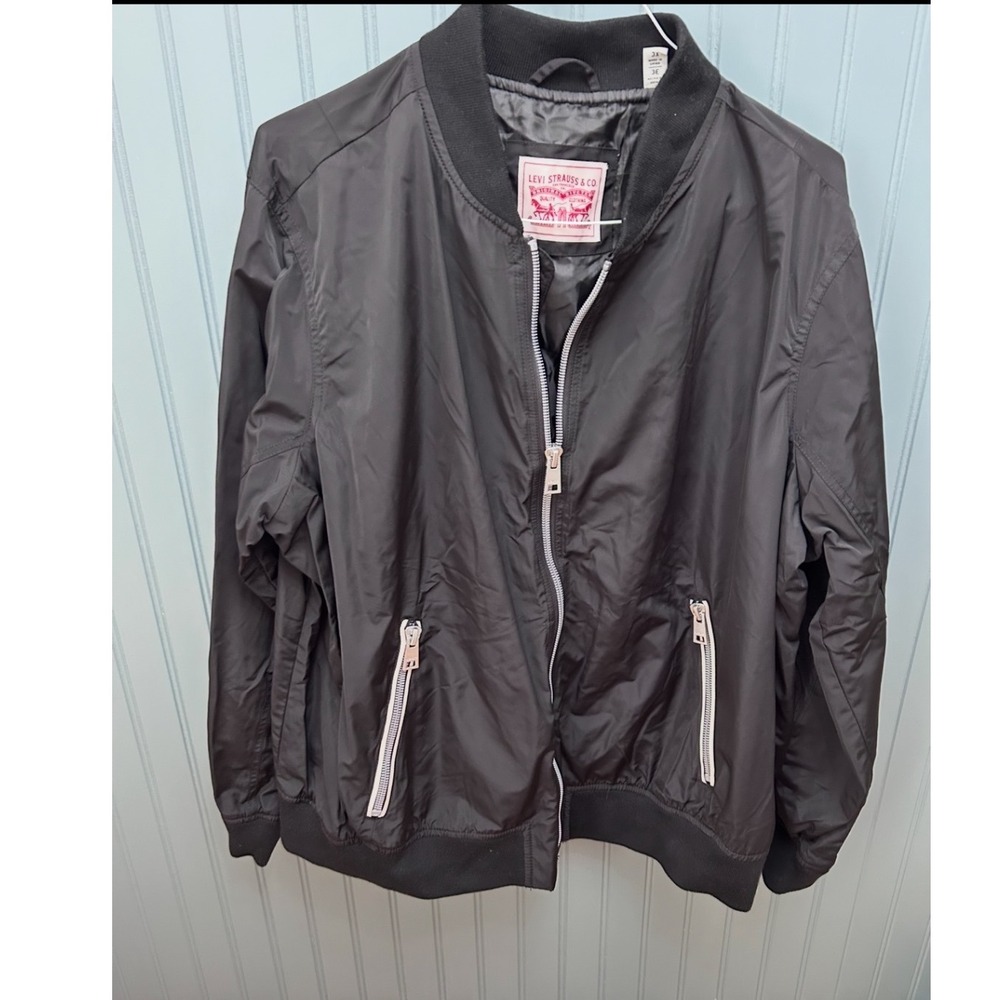 Levis Strauss & Co Mens Black Nylon Bomber Jacket Full Zip Utility Pocket 3X